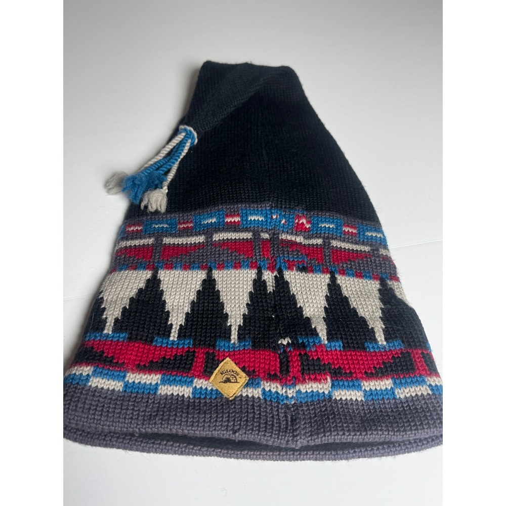 Igloos Wool Knit Tassel Stocking Cap Fleece Lined Gorpcore Retro Outdoors Hiking